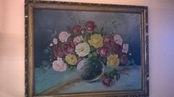 Dolányi Benczúr Ida(1876-1970)Nagyméretű rózsás csendélet festmény!FESTMÉNYVÁSÁR!!!!