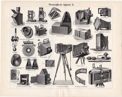 Fényképezőgépek, fényképészet, egy színű nyomat 1894, litográfia, német nyelvű, eredeti, fénykép