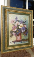 Czinega Zodiac: aviator, rose bouquet, flower still life, oil painting, ornate picture frame