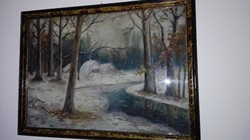 Koszkol Jenő : Erdei táj / téli táj, - akvarell, kartonon