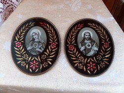 Nagyon régi üvegre festett Szűz Mária és Krisztus