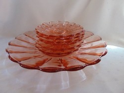 Rózsaszinű üveg desszertes készlet  /  1522