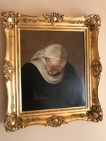 19th century oil on canvas painting by unknown painter in gilded frame