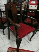 Meseszép antik karfás íróasztal szék eladó felújítva, új bordó kárpittal 