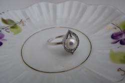 Ezüst gyűrű markazit köves-gyöngyös  díszes