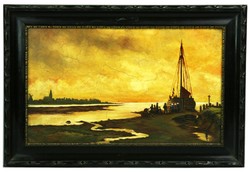 Holland festő: Kikötőben festmény