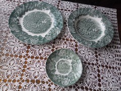 Angol zöld mintás porcelán tányér 3 db