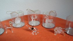 Kínai mini üvegfigurák: hal, kutya, madarak, páva, elefánt, együtt 500 Ft