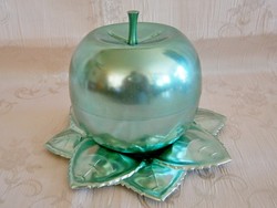Retro zöld alma alakú fém tartóban pohár készlet