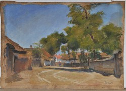 Meilinger Dezső (1892-1960): Falusi utca, akvarell