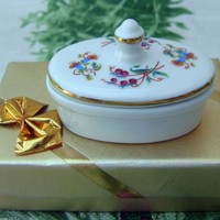 Hollóházi porcelán régi picike bonbonier, gyógyszertartó, dísztárgy 