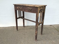 Vintage fiókos kis asztal régi fenyő konzolasztal
