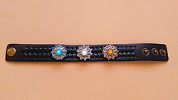Noosa bracelet in black leather with 3 crystal patent ornaments