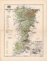 Temes megye térkép 1887, Magyarország, vármegye, régi, atlasz, eredeti, Kogutowicz Manó, Temesvár