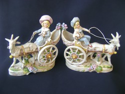 Gieshubel német porcelán páros fiú és lány, kecske fogattal, igen ritka