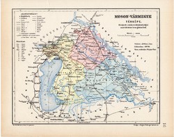 Moson vármegye térkép 1904, megye, Nagy - Magyarország, eredeti, Kogutowicz Manó, atlasz