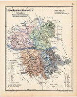 Komárom vármegye térkép 1904, megye, Nagy - Magyarország, eredeti, Kogutowicz Manó, atlasz