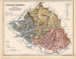 Udvarhely vármegye térkép 1904, megye, Nagy - Magyarország, eredeti, Kogutowicz Manó, atlasz