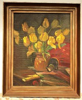Dehény Lajos ( 1906-1952) Virágcsendélet c. olajfestménye 110x90cm EREDETI GARANCIÁVAL !