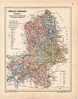 Nógrád vármegye térkép 1904, megye, Nagy - Magyarország, eredeti, Kogutowicz Manó, atlasz