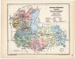 Sopron vármegye térkép 1904, megye, Nagy - Magyarország, eredeti, Kogutowicz Manó, atlasz