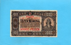 Ropogós 1000 Korona 1923 8 Fillér Bélyegzés!