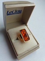 Hatalmas Art deco borostyán köves arany gyűrű (jelzett, díszdobozban)