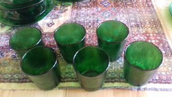 6 db retro,zöld üveg pohar  7.5 x 7 cm