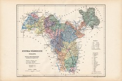 Nyitra vármegye térkép 1904, megye, Nagy - Magyarország, eredeti, Kogutowicz Manó, atlasz
