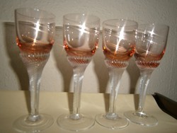 4 db rózsaszínű talpas üveg pohár