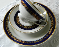 Lettin porcelán echt kobalt reggeliző szett, csésze kistányér