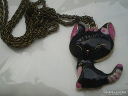 Tűzzománcos fekete cica nyaklánc