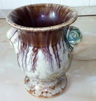 Csurgatott mázas Bay kerámia váza, 15 cm magas