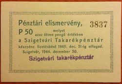Szigetvári Takarékpénztár 50 Pengő - 1944