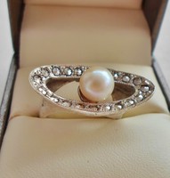 Különleges  markazit,valódi gyöngy ezüstgyűrű