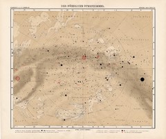 Az északi csillagos ég térkép 1905, német nyelvű, eredeti, csillag, ég, Justus Perthes, 39 x 47 cm