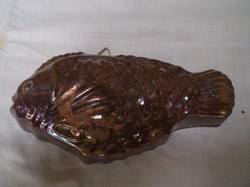 Régi hal alakú vörösréz sütiforma 18 x 10 x 4 cm