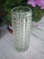 Kristály fényes üveg váza, súlyos henger váza 21 cm