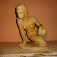 Dr Rank Rezső: ülő női akt, terrakotta,