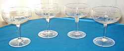 3+1 db antik  talpas kristály pezsgős pohár, savmaratott klasszicista mintával (1920)
