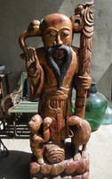 Hatalmas,1900 körül készült. Kínai fa szobor,Shou Lao,más néven,Shou-xing (a hosszú élet istene)