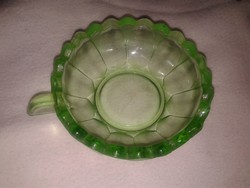 Élénk zöld üveg csésze, antik vastag öntöttüveg kávéscsésze
