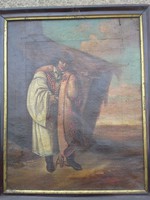 Régi bieder  hortobágyi festmény. 33x22 cm. juhász pásztor 