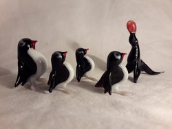 Picike Muránói üveg fóka és 4 db üveg pingvin