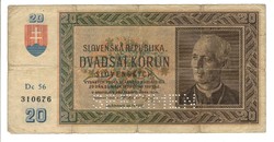 20 korun korona 1939 Specimen Szlovákia