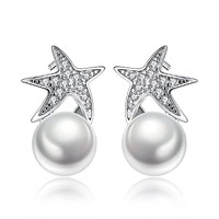 925-s ezüst Tengeri csillag, fehér gyöngyös stud fülbevaló