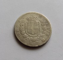 Ritka olasz ezüst 2 líra, 1863 BN. 10 g.