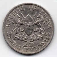Kenya 25 cent, 1966, hátoldali körirat nélkül, ritka