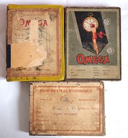 Antik Omega és Remontoirs óra alkatrész dobozok 3db
