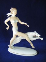 Régi Wallendorf porcelán női szobor agárral